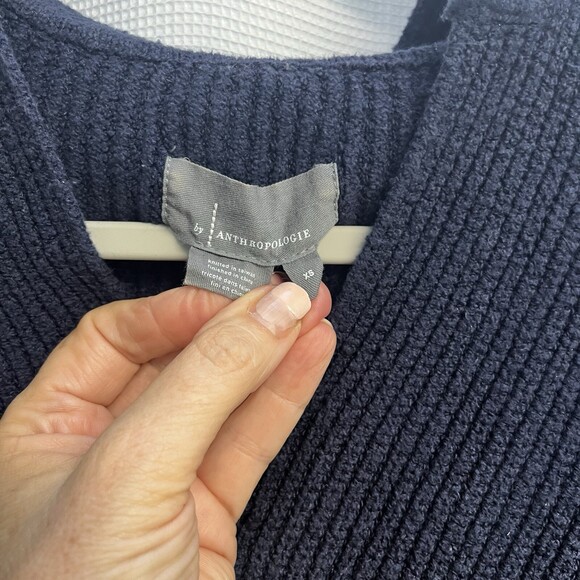 Anthropologie Women’s Blue Chunky Rib Knit Y2K Hooded Sweater Slouchy Grunge - Picture 6 of 8